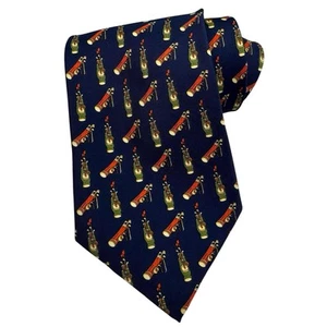 Today’s Man Navy Blue Silk Tie with Golf Theme - Picture 1 of 5