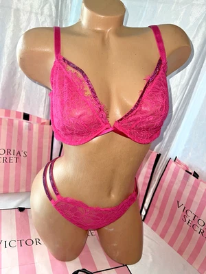 Victoria's Secret Bra Very Sexy W/Thong 38D Large Deep Pink - Image 1 of 4