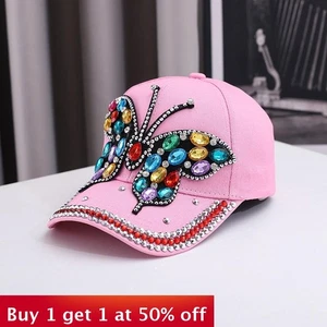 New Baseball Cap Butterfly Diamond Denim Peaked Cap Fashion Casual Travel Sunhat - Picture 1 of 8