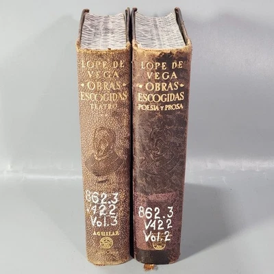 Lope De Vega Obras Escogidas Vol 1-2 Teatro Poems in Spanish 1953 Aguilar Books - Image 1 of 4