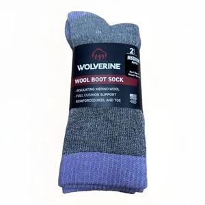 Wolverine Women's Wool Boot Socks sz M Medium 6-9 Grey, Purple 2 Pairs - Picture 1 of 5