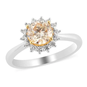 1.50ctw Yellow Moissanite Sunrise Ring Platinum Plated Size 9 - Picture 1 of 6