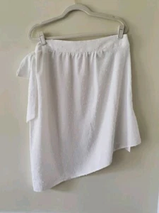 NEW Women's Size XL Assymetrical Side Tie White Swiss Dot Skirt Summer - Picture 1 of 9
