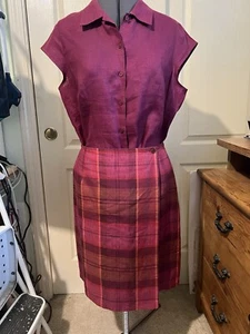 Jones New York Wrap Skirt Size 12 100% Linen Knee Length Plaid Button Waist - Picture 1 of 7