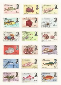 More details for mauritius 1969-77 mainly used complete set to rs10.  fish, crab, shells, sealife