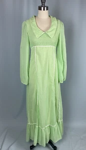 Vestido Vintage CANDI JONES Talla 7 Verde Lima Boho Pradera Maxi Años 60 70 Cottage - Imagen 1 de 12