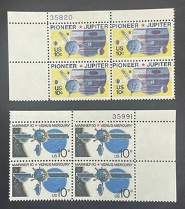 US 1556 1557 Pioneer Jupiter Mariner Venus Mercury unused plate blocks 1975 - Picture 1 of 11