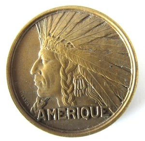 FRANCE-1931-INDIAN HEAD- AMERICAN PAVILION AT THE PARIS COLONIAL EXPO-BRONZE - Picture 1 of 2