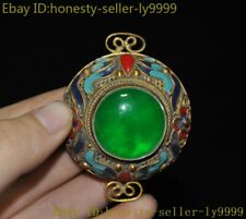2" Tibet bronze gilt Inlay green Jade fengshui Exorcism amulet Pendant