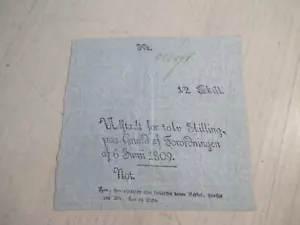 12 Skilling 1809 Denmark Banknote Blue paper - Picture 1 of 3