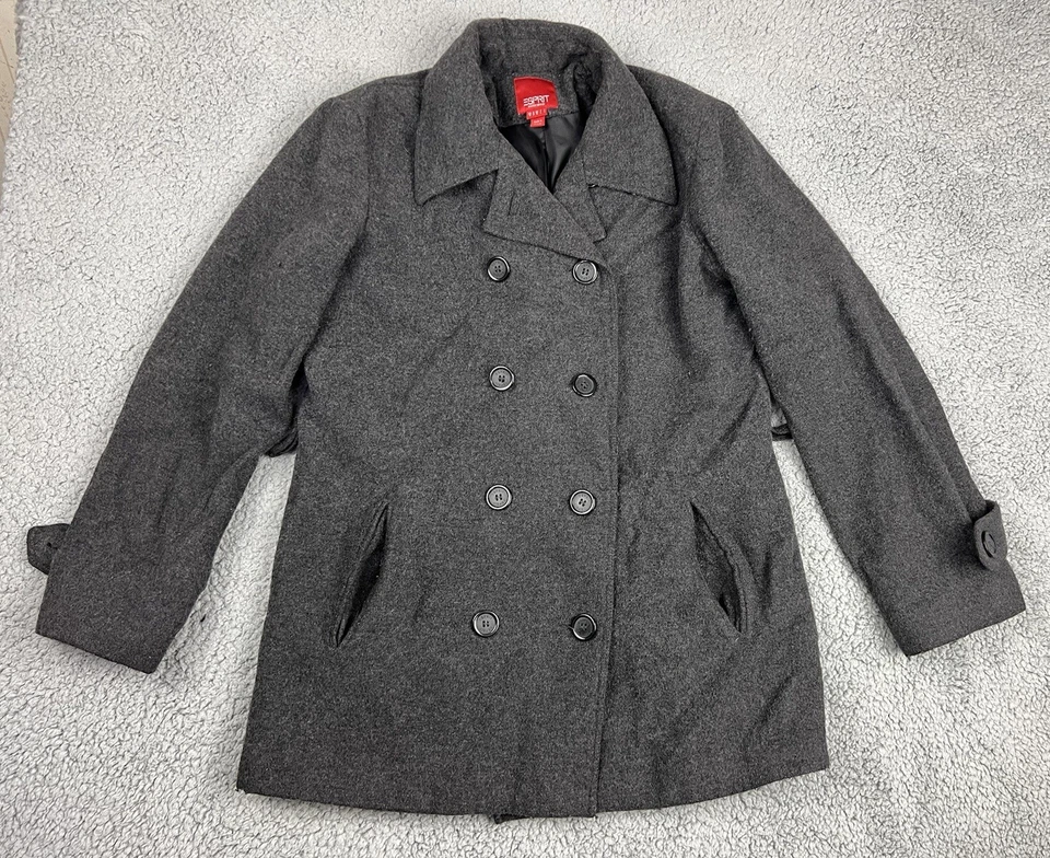 Abrigo de lana Esprit vintage para mujer chaqueta gris medio doble pecho Y2K años 90 Foto 1 de 4