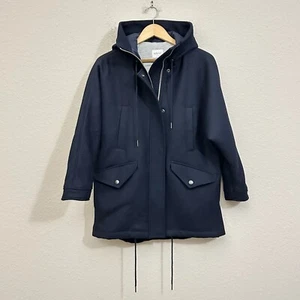 WRAP LONDON Utility Jacket Womens Sz 4 Navy Full Zip Hooded Wool Outdoor NWT - Picture 1 of 14