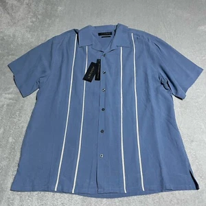 Axist Silk Shirt Mens Large Blue Striped Short Sleeve Button Up Beach - Picture 1 of 7