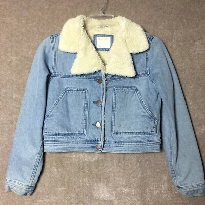 Chaqueta corta vaquera para mujer Asos talla US0 azul denim Sherpa forrada de lana camionero Foto 1 de 4
