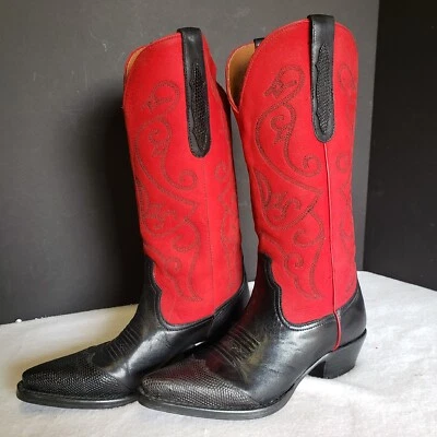 NINE WEST Botas Occidentales para Mujer Talla 6 M Vaquera NEGRAS Cuero ROJO Gamuza Brasil Foto 1 de 4