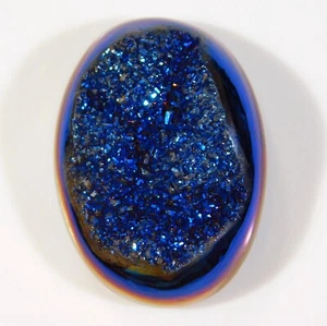 NATURAL BLUE TITANIUM DRUZY OVAL CABOCHON GEMSTONE 35x25x10 mm 70.CT AI=0388 - Picture 1 of 7