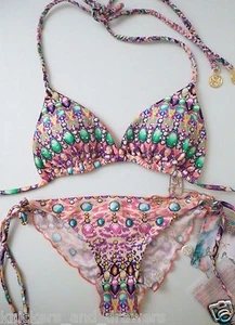 NWT XS S M Luli Fama Sexy Crystallized Triangle Ruched Bikini Set Lil Gem $170 - Picture 1 of 8