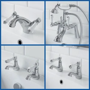 Traditional Bathroom Chrome Lever Handle Basin Mono Twin Sink Bath Shower Taps - Picture 1 of 61