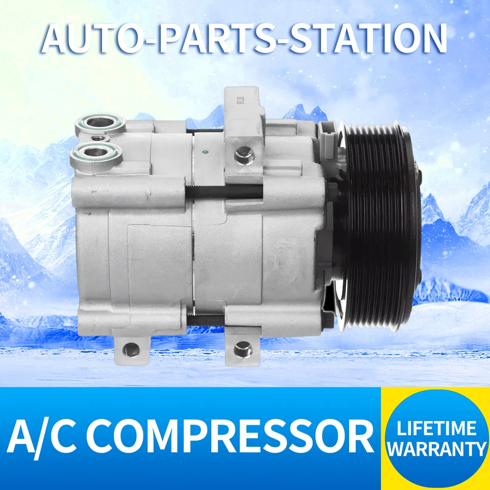 AC Compressor & A/C Clutch For Ford F150 F250 F350 Super Duty w/ 8-Groove Pulley - Imagem 1 de 4