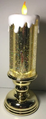 Vela brillante iluminada de 13" con pedestal de Valerie Gold Foto 1 de 4