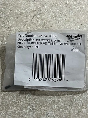 Milwaukee 45-34-1002 1/4 Drive T15 TORX Bit Socket - Image 1 of 2