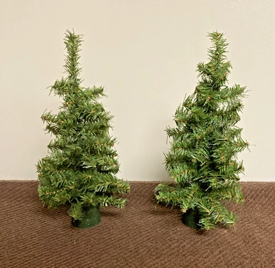 Pair Of 12” Artificial Trees On Small Plastic Base -Christmas deocration/diorama - Image 1 of 2