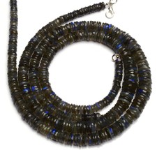 Natural Gem Fire Labradorite 6-11MM Faceted Rondelle Heishi Beads Necklace 16.5"