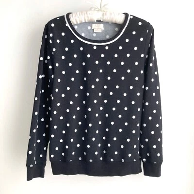 Kate Spade Top sz M 黑色白色波尔卡圆点圆领休闲服舒适梦想 — 第 1/4 张图片