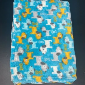 Baby Gear Blue Blanket Gray Orange White Dogs Bones Print Fleece Lovey Security  - Picture 1 of 4