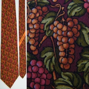 SALVATORE FERRAGAMO ITALY MAROON BROWN FLORAL GRAPES FRUIT SILK NECKTIE NECK TIE - Picture 1 of 4