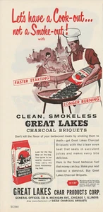 1964 Great Lakes Charcoal Briquets Vintage Print Ad 1960s Family BBQ Cook-Out - Picture 1 of 1