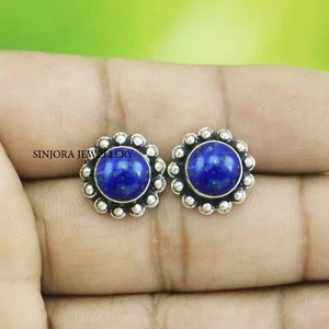 Aretes de joyería hechos a mano de plata de ley 925 con piedras preciosas de lapislázuli - Imagen 1 de 4