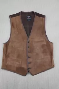 Chaps Ralph Lauren Vest Mens Extra Large Suede Leather Wool Blend Plaid - Picture 1 of 9