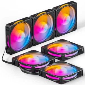 upHere U2C 6-pack 120mm Black 5V ARGB SYNC PWM Silent Computer Cooling Fans - Picture 1 of 10