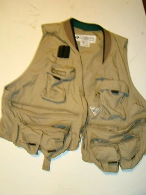 Columbia XL Beige Performance Gear Fishing Vest Zip Pockets Neoprene Neckline - Image 1 of 3