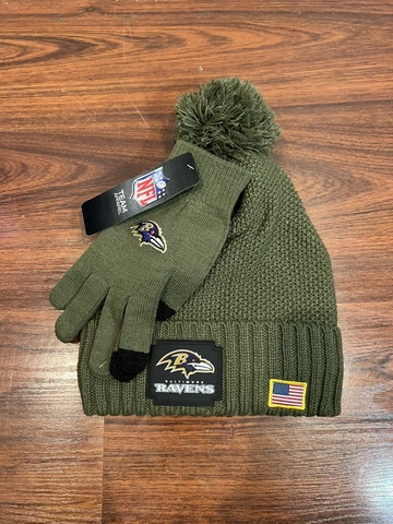 NFL Baltimore Ravens Green Beanie & Gloves Salute to Service Set One Size NWT Cover