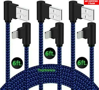 3 PACK 6ft 90 Degree Angle Fast Charging Cable Rapid Charger Charge Sync Cord - Image 1 of 4