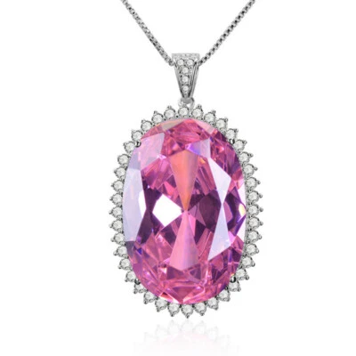 New Wedding Party Oval Cut Pink Kunzite Gems Silver Women Girl Necklace Pendant - Image 1 of 4