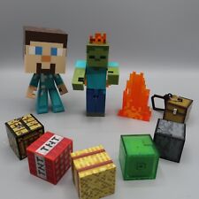 Minecraft Survival Mode Zombie Flames 5" & Steve Figure with Blocks Lot Large