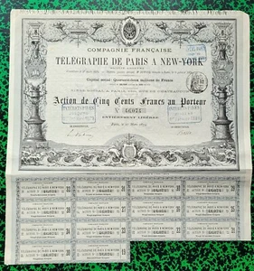 France & USA - Paris à New York - Superbe Secteur du Télégraphe du 27/03/1879 - Bild 1 von 3