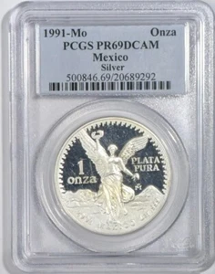 1991-Mo Proof Mexico Onza 1 oz Silver Coin - PCGS PR69 DCAM - Picture 1 of 2