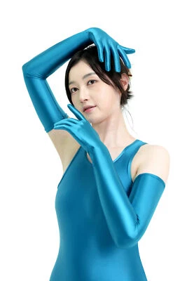 Women Smooth Glossy Super Long Gloves Party Cycling Cosplay Five Finger Mittens - Image 1 of 4