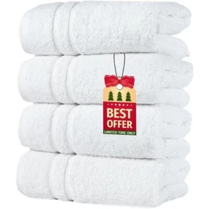 Hammam Linen White Hand Towels Set of 4 – Luxury Cotton Hand Towels for Bathroom - Picture 1 of 7