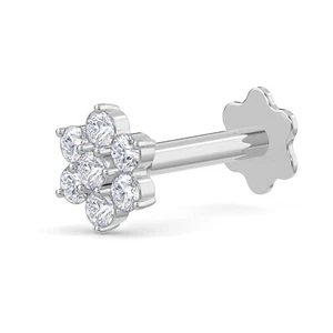 4.25mm Diamond Flower Nose Stud Piercing Screw Ring 0.04ct 14k White Gold 19G - Picture 1 of 7