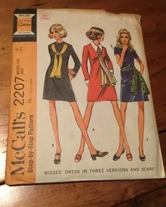 VINTAGE McCALL'S 2207 MISSES SZ 8 DRESS PATTERN in 3 DIFFERENT VERSIONS SCARF - Picture 1 of 5
