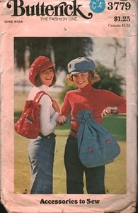 3779 Butterick SEWING Pattern CRAFT Beach Shopping Bag Purse Tote Hats Cap OOP - Picture 1 of 2