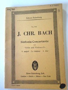 Edition Eulenburg..J.Christian Bach. Pocket Score.Sinfonia Concertante A Major - Picture 1 of 5
