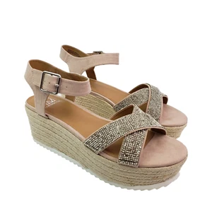 Material Girl Womens Size 9 Light Brown Mbrinnyf Cotton Open Toe Platform Sandal - Picture 1 of 14