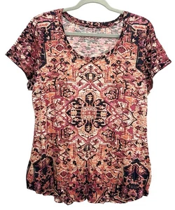 Camisa Top Mujer Lucky Brand Talla 1X Rosa Naranja Mandala Estampado Artístico Boho - Imagen 1 de 5