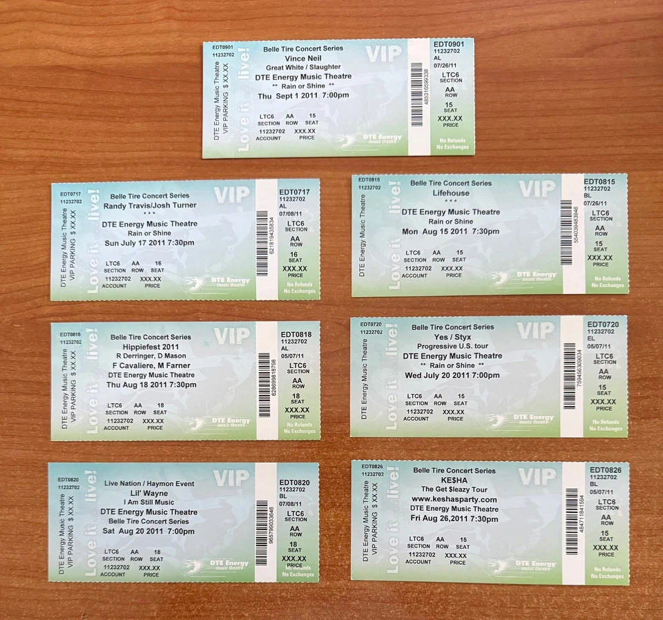 LOTE DE 6 - INGRESSOS COMPLETOS SORTIDOS PARA SHOWS - STYX, GREAT WHITE, KESHA E MUITO MAIS - Imagem 1 de 1